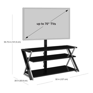 Whalen Xavier 3-in-1 TV Stand for TVs up to 70", with 3 Display Options for Flat Screens, Black with Silver Accents